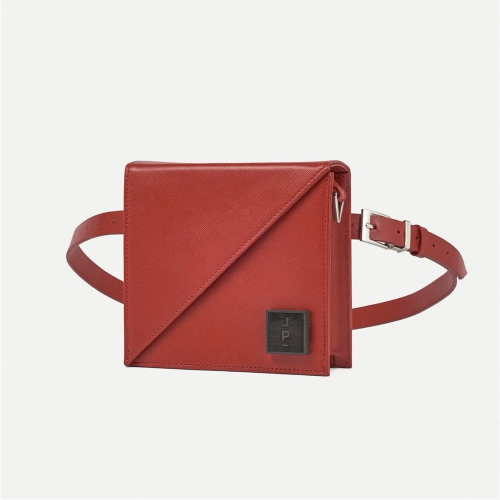Lona Prist Burnt Orange / Red Square Designer Leather Belt Bag Crossbody